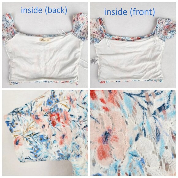 Hollister Off The Shoulder Floral Crop Top Size M White Blue Red Pink Floral - Picture 4 of 7